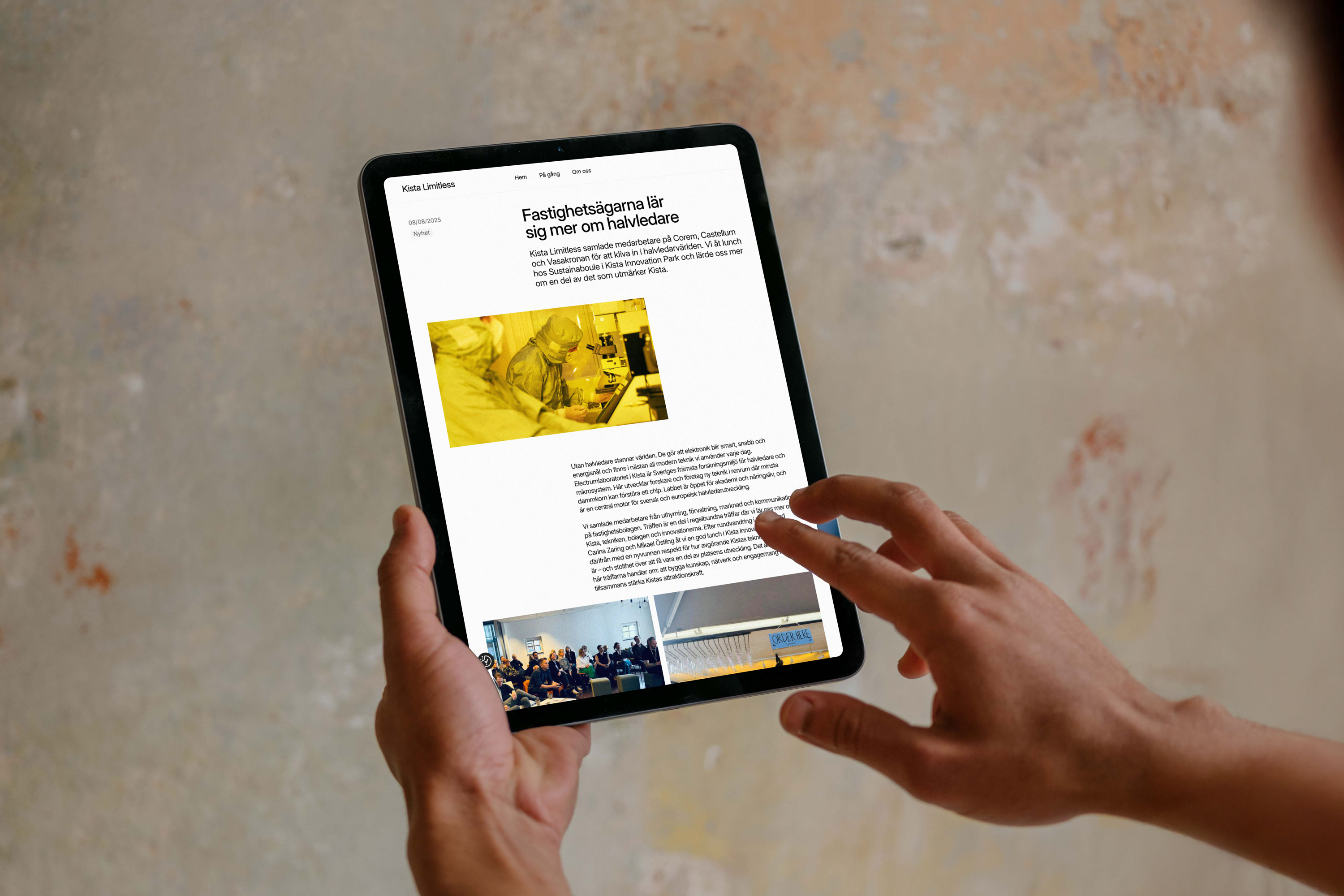 Tablet som visar Kista Limitless webbplats